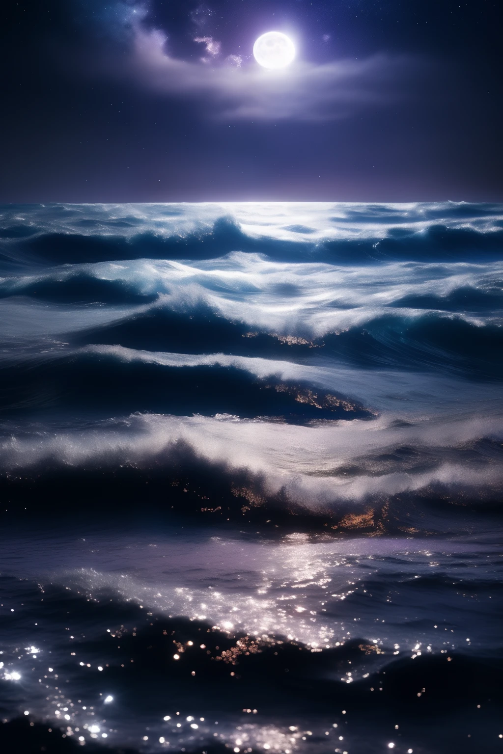 The background is a starry night sky, with a mix of deep blues, purples e toques de blackw. The stars are shining brightly, some bigger and brighter than others, creating a sense of immensity and mystery.
Main Elements:

ocean: Na parte inferior da capa, there is a stylized representation of the ocean, with soft, translucent waves that reflect the brightness of the stars. The waves appear to be moving, giving a feeling of constant flow.
Sun and Moon: In the center of the cover, a sun partially hidden by the moon, creating an eclipse effect. The sun emits soft rays of golden light that blend with the darkness of the night, while the moon has a silver aura.
cosmic elements:

constellations: Scattered across the sky, constellations drawn with thin, bright lines, creating recognizable shapes and adding a mystical touch.
nebulas: Some colorful nebulae, me shades of pink, purple e azul, float on the bottom, adding depth and a dreamy element to the image.
Typography:

Song Title ("Cosmic Flow"): The title is centered at the top of the cover., with an elegant and modern font, in white with a slight shine. The text has a ripple effect, reflecting the theme of flow.
artist name (OpenAI): Na parte inferior da capa, in a smaller, discreet font, also in white, but without the ripple effect, to maintain clarity.
Additional Detail:

Reflections and Shine: Small reflections and sparkles scattered throughout the image, especially in the waves and around the larger stars, to give a magical and ethereal feeling.
Paleta de cores: The predominant color palette is made up of shades of blue, purple, blackw, golden and silver, creating a visual contrast that is both calming and intriguing.

I want you to add my name, Gabbys