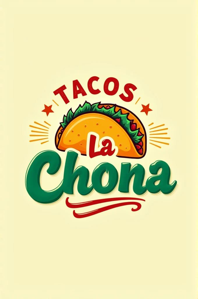Generate a two-color taco shop logo, Simple, It is called “Tacos La Chona”