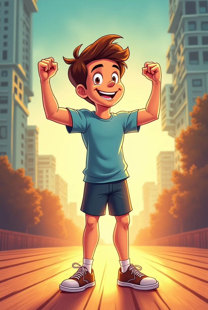 Personagens:
John: brown hair and brown eyes, sport cloth, it has muitos compromissos, é magro e it has um físico mediano, wears brown sneakers and is on a wooden floor, it has , hands up Do it in Cartoon style , não it has relógios