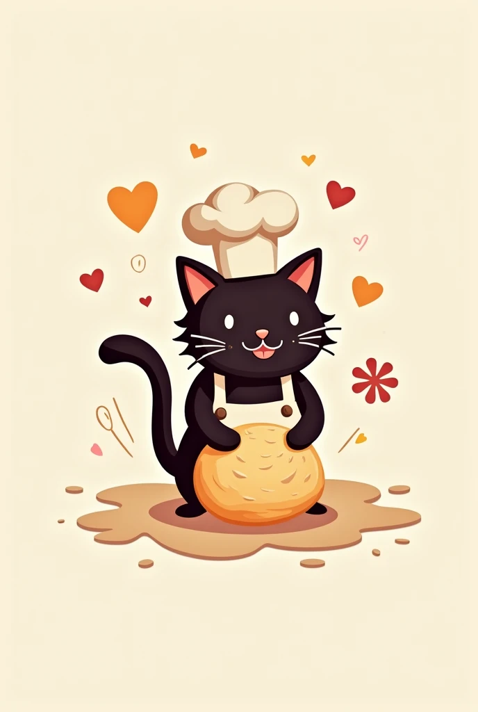 Image of a pastry cat for a brand logo, This must be a cat that is beating, The shape of the cat must be a silhouette type, must wear a chef's hat