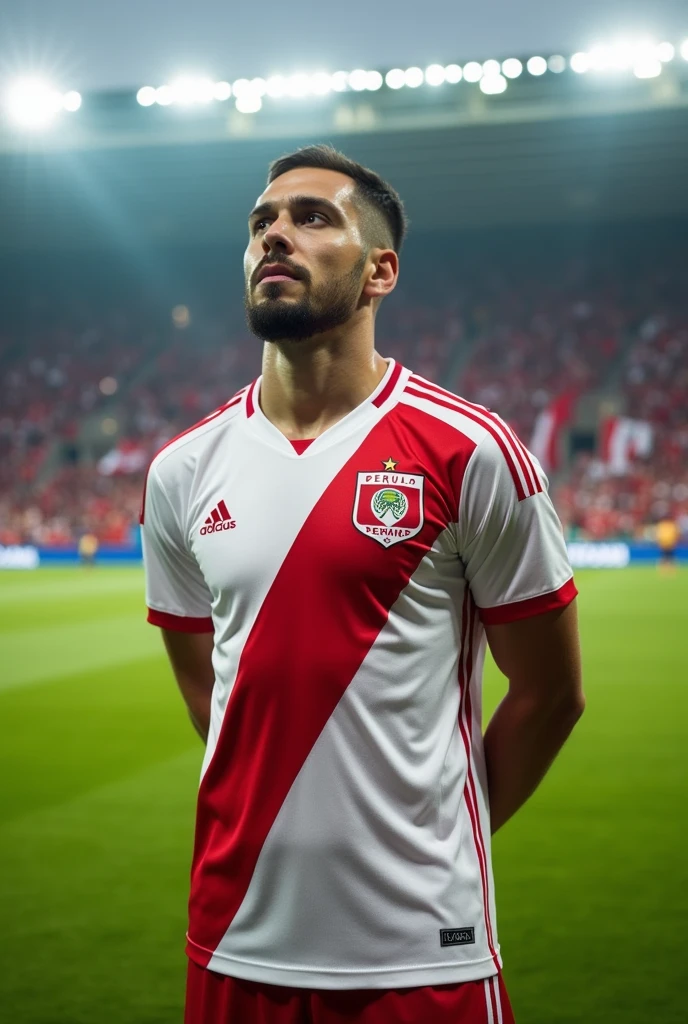 Peru football shirt with an alternative design with red stripe