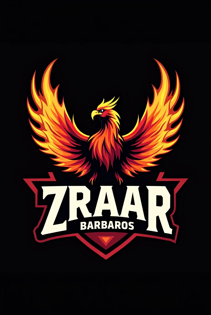 Design a logo for a football team.

Logo Features:
* Scary
* Super realistic
* Super cool

Team name is "ZRAAR" (Barbarians)

It would also be a phoenix with a variety of colors, but mostly black, and the team name should be in flames, but the team name in Spanish. 