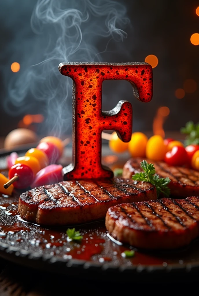 create a grilled meats logo with my initial of my name felipe 