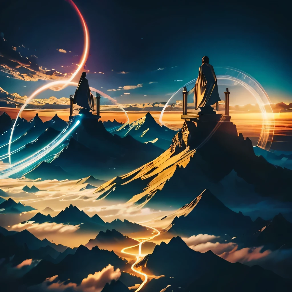 the God said "let there be light", double exposure, scenery, surreal art