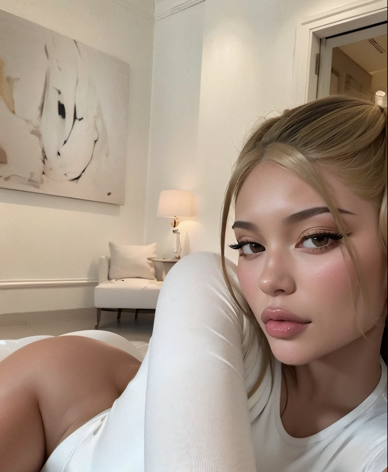 Blonde woman with long hair and piercings posing for a photo., with long blonde hair, with long blonde hair, Perfect white hair girl, Ava Max, kylie jenner with blonde hair, pale porcelain white skin, anime girl in real life, with blonde hair, extremely blonde hair, very blonde hair, with long blonde hair, His hair is blonde