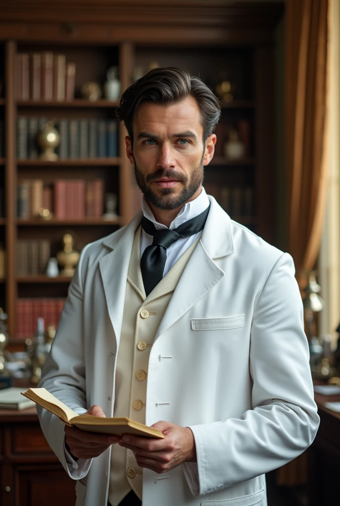 I create an image of a 19th century French doctor who is white-skinned and handsome.
