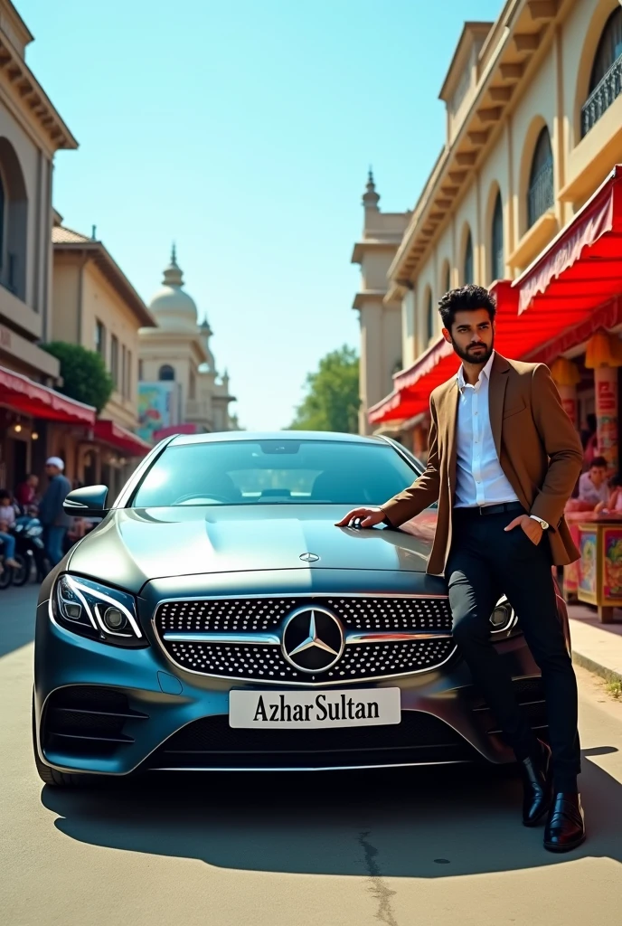 Write “Azhar sultan” on mercedes
number plate and pakistan with me