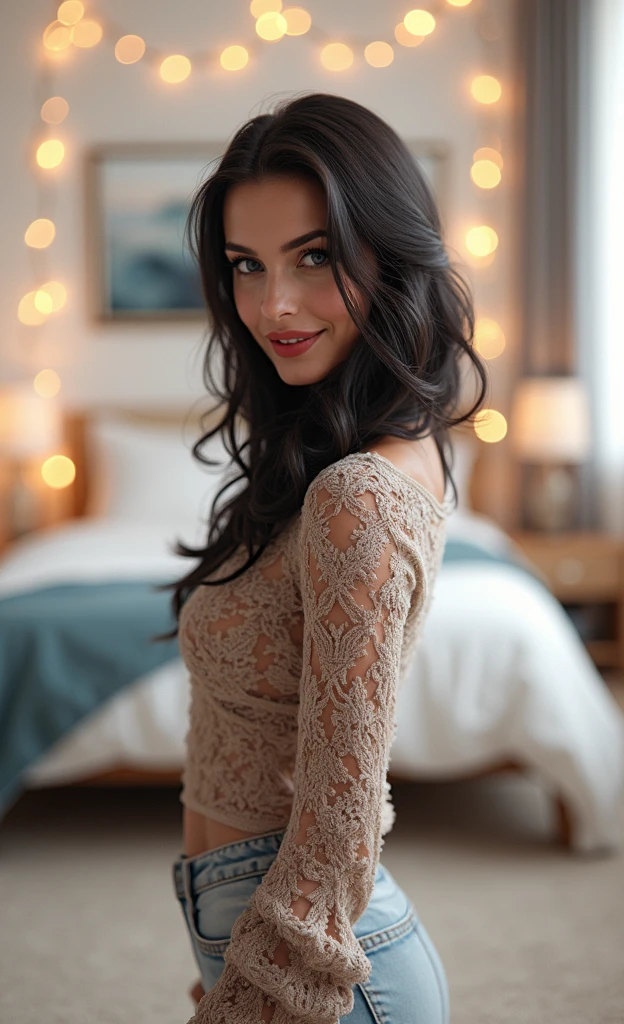 a beautiful woman with long dark hair, intense blue eyes, full red lips, (best quality,4k,8k,highres,masterpiece:1.2),ultra-detailed,(realistic,photorealistic,photo-realistic:1.37),HDR,UHD,studio lighting,ultra-fine painting,sharp focus,physically-based rendering,extreme detail description,professional,vivid colors,bokeh,portrait,close-up,sensual,alluring,seductive,confident,strong expression