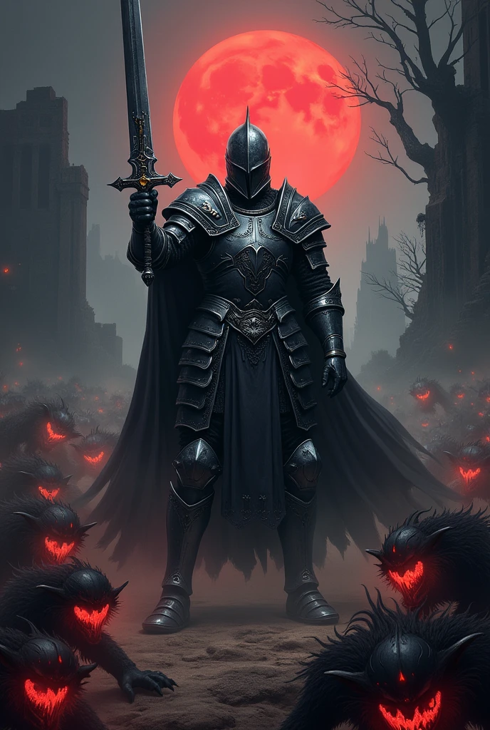 Daek fantasy knight holding back a horde