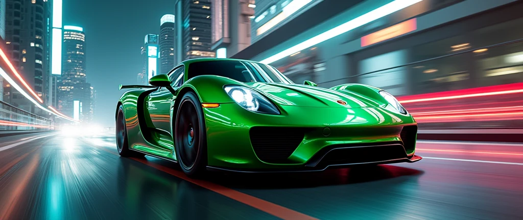 creates the porsche carrera gt in a need for speed context, without people inside and a tuned green color