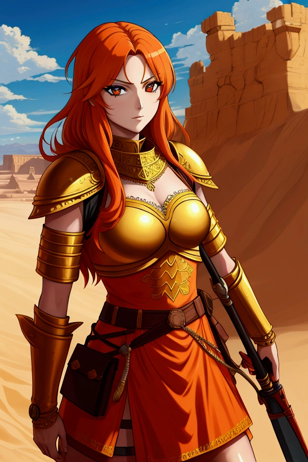 Orange hair, female warrior, Scimitar, Desertngewänder, Arabic, Desert, Antiquity, Anime Style