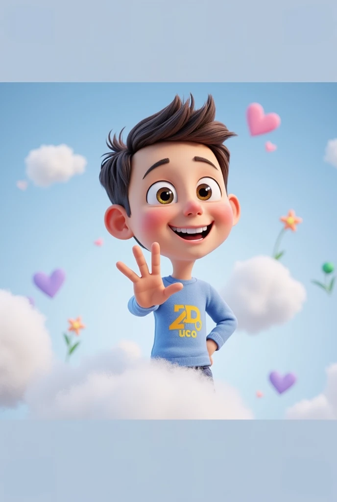 Cartoon character of a man blue shirt, an animated character, stylized character, animation style rendering, 3d stylized, smiling and making a nice hand sign
