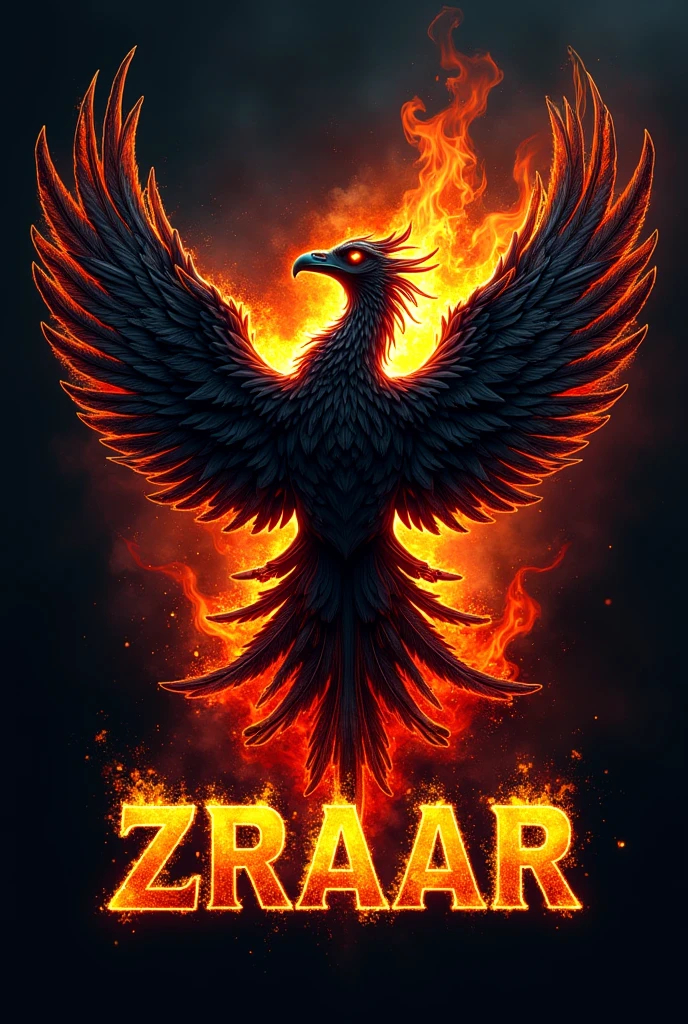 Design a logo for a football team.

Logo Features:
* Scary
* Super realistic
* Super cool

Team name is "ZRAAR" (Barbarians)

It would also be a phoenix with a variety of colors, but mostly black, and the team name should be in flames, but the team name in Spanish. 