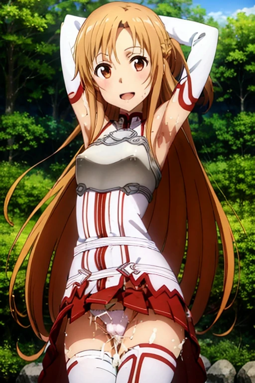 ((Highest quality)), ((masterpiece)), (be familiar with), Perfect Face, indoor, Bedroom, Watching the audience,
One woman, Yuuki Asuna,
Open Mouth, Ecstatic expression, blush, smile,
Small breasts, Flat Chest, , , , Girl,
Long Hair, Long Hair,
Fully nude, Nipples exposed, Sex with a man with a big dick, 膣内ejaculation, Semen is taken, Insert a into your, Sex in the missionary position, , Leg spread,
