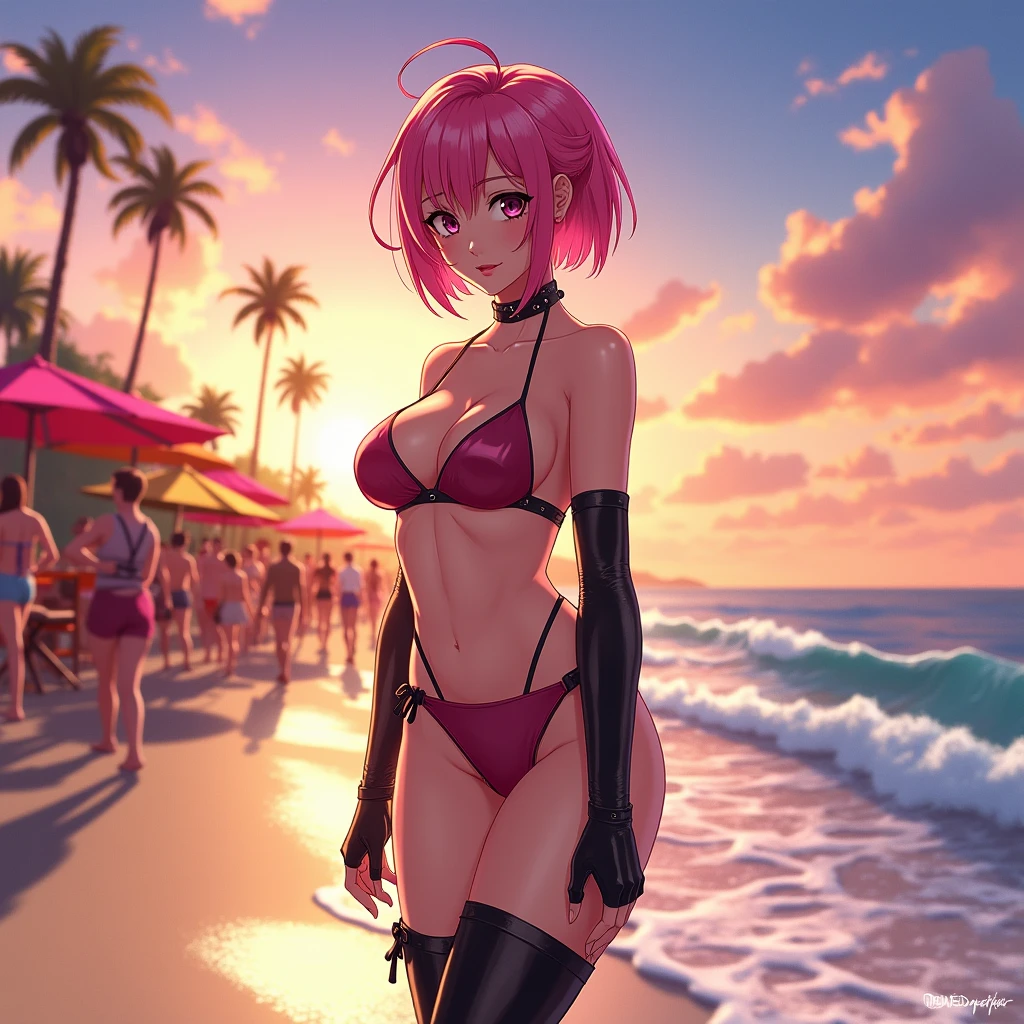 nakano ichika ,pink hair short hair ,
Beautiful in thigh-high boots, bikini, and long gloves