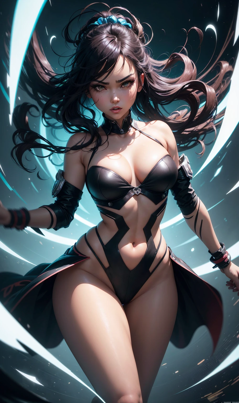 (best qualityer,4K,high resolution,work of art:1.2),ultra detali,アニメ,dance club vibe,intense gaze,a stunning figure with a mix of thick and thin proportions,neon lights,dynamic poses,swirly vibrant colors,dramatic composition,powerful emotions,vivid expressions,futuristic scenery,masterful illustration,electric atmosphere,energy and movement,captivating art,stylized character design,charming visuals,meticulous attention to detail,Expressive eyes and facial features,intense and seductive looks,dynamic lighting effects,artistic narrative,immersive experience.