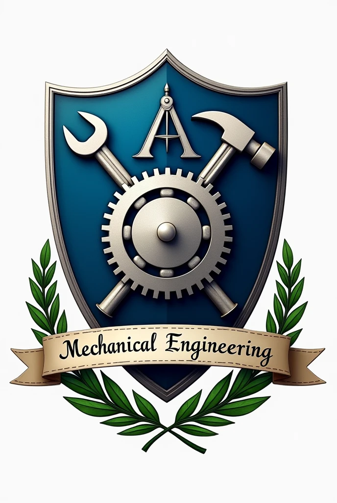 The coat of arms of Mechanical Engineering, traditionally represented, has a visual composition that reflects the main aspects and tools of the profession. Here is a detailed description of the typical image of this coat of arms:

1. **Shield Shape**:
   - **format**: The coat of arms usually has a shield in a traditional shape., with a rounded base and a wider top. The shield may have a plain background or be divided into sections., depending on the style.
   - **Farbe**: The background of the shield is often blue or red., colors that symbolize strength, the nobility and loyalty.

2. **Central Gear**:
   - **Position**: No centro do escudo, there is a big gear, that dominates the composition.
   - **Design**: The gear is detailed, with well-defined and symmetrical teeth, representing movement and precision.
   - **Farbe**: The gear is usually silver or gold, contrasting with the background of the shield.

3. **Crossed Hammer and Wrench**:
   - **Position**: Behind or over gear, there is a hammer and a wrench crossed in "X".
   - **Design**: The hammer and wrench are stylized, but maintain a robust appearance, symbolizing the hand tools of mechanical engineering.
   - **Farbe**: They are usually the same color as the gear., silver or gold.

4. **square and compass**:
   - **Position**: Often positioned above the gear, forming a triangle with the base of the shield.
   - **Design**: The square is a perfect triangle, and the compass is open, both superimposed to symbolize precision and planning.
   - **Farbe**: Also in silver or gold.

5. **Farbeoa de Louros**:
   - **Position**: Surrounding the shield or bottom of the gear, there is a stylized laurel wreath.
   - **Design**: The crown is detailed, with well-defined leaves, symbolizing victory and conquest.
   - **Farbe**: Green or gold, adding a touch of vitality and triumph to the coat of arms.

6. **Motto or Banner**:
   - **Position**: A band may be present in the