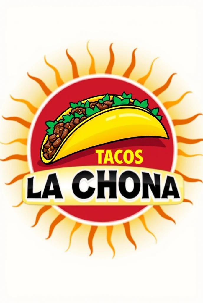 Create me a logo based on a taco shop, with only red and yellow as color , It should be simple and called tacos la chona and it should be eye-catching and not have lettuce, only meat.