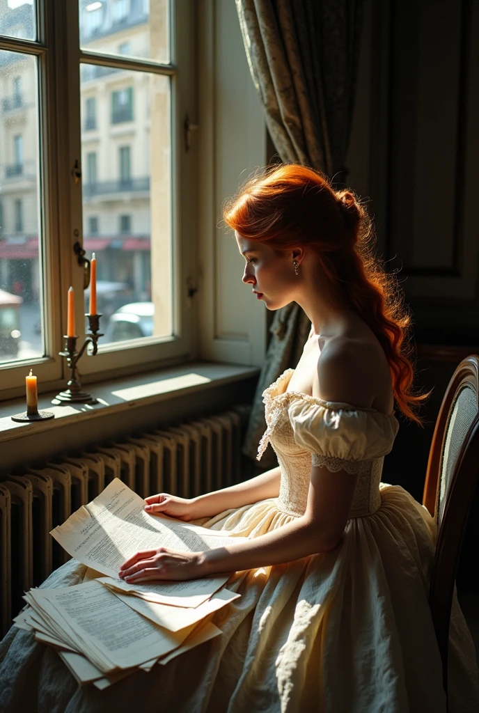 19th century red-haired French woman can't cope with so many debts