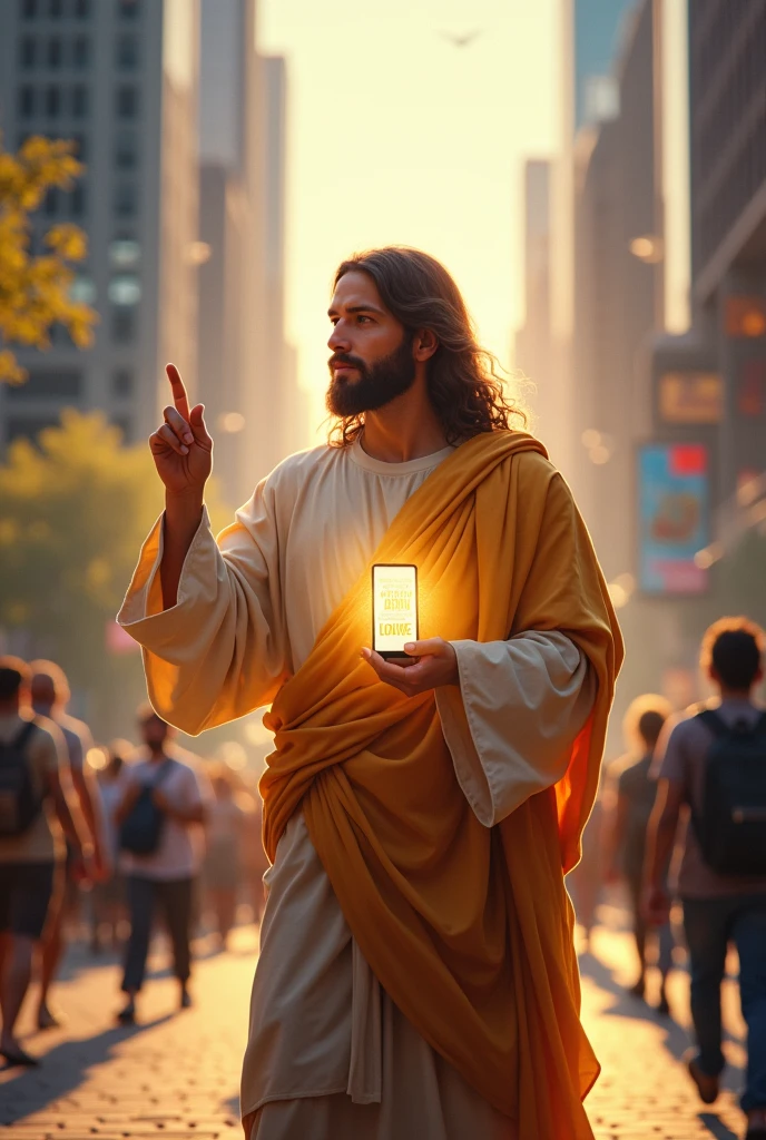 Image of Jesus pointing to the cell phone screen 

