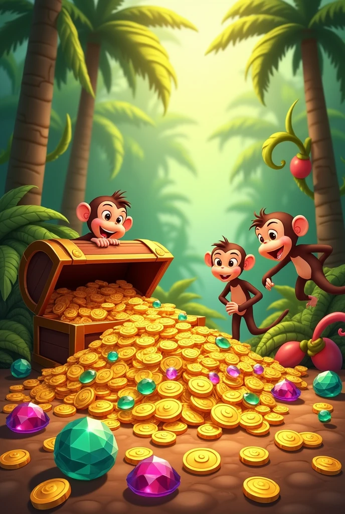 Treasure of gold, silver and precious stones in cartoon