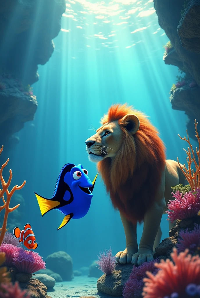 Lion King having sex with Dory while Nemo watches and masturbates