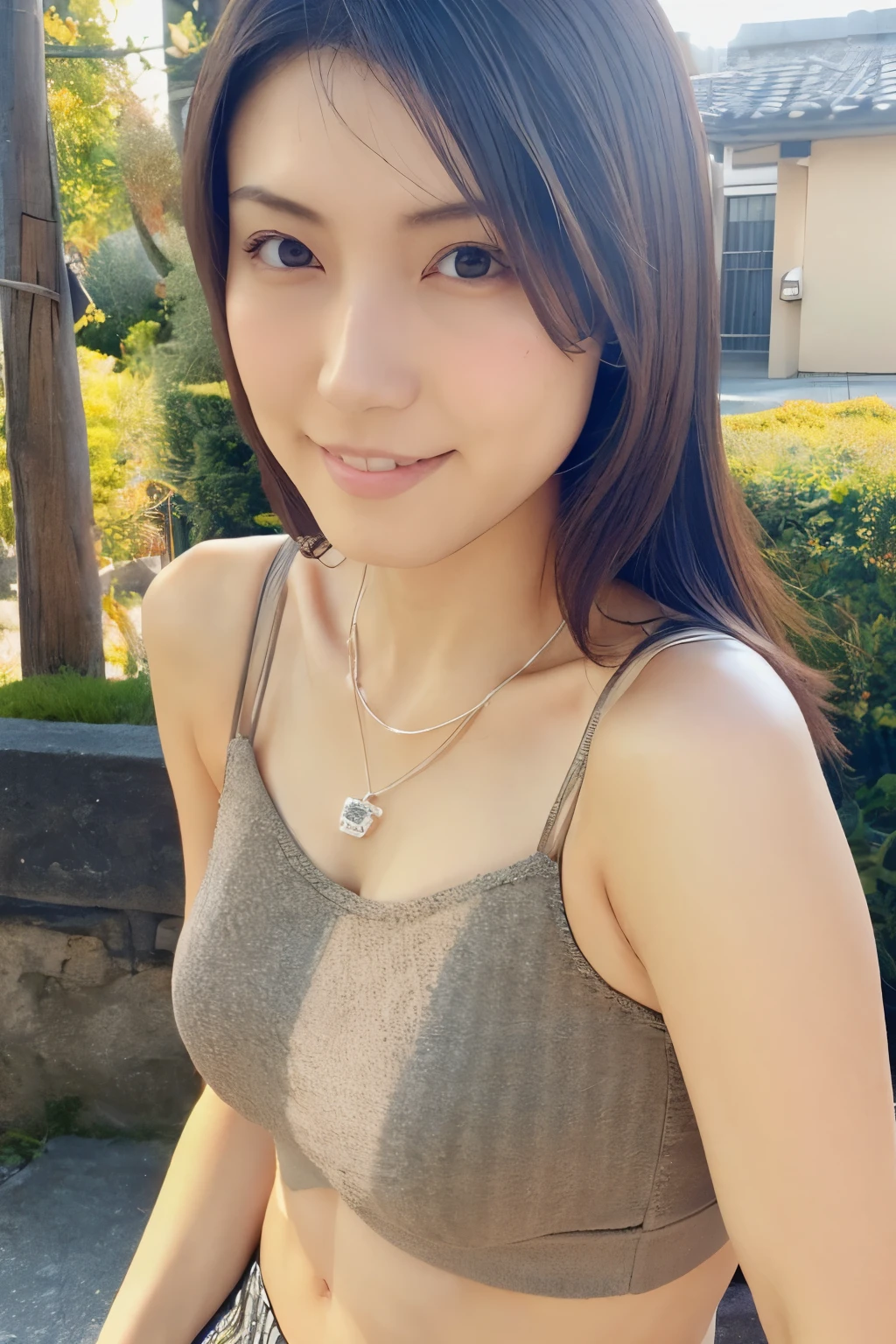 Skinny Japanese woman, Dressed, small head, cute face, detailed face, detailed eyes, (photographrealistic:1.4), (Hyper realistic:1.4), (Realistic:1.3), (Smoother lighting:1.05), (increase cinematic lighting quality:0.9), 32K, 1girl in, 30-years old, Realistic lighting, Backlighting, Light on Face, raytrace, (Brightening light:1.2), (Increase quality:1.4), (Top quality real texture skins:1.4), Black underwear, a necklace, Very thin waist, slender legs, (Increase body line mood:1.1), (Increase the beauty of skin texture:1.1)