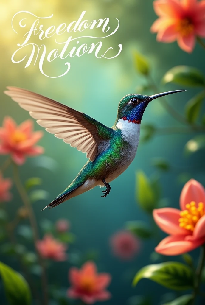 Create an image of a hummingbird with a phrase that says FREEDOM MOTION 