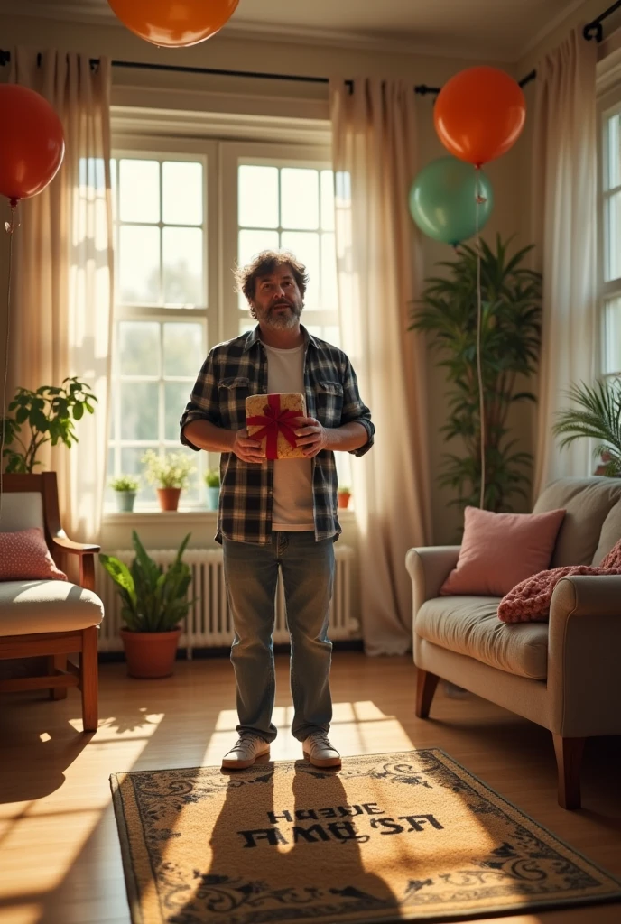 An adult surprised because he was given a house