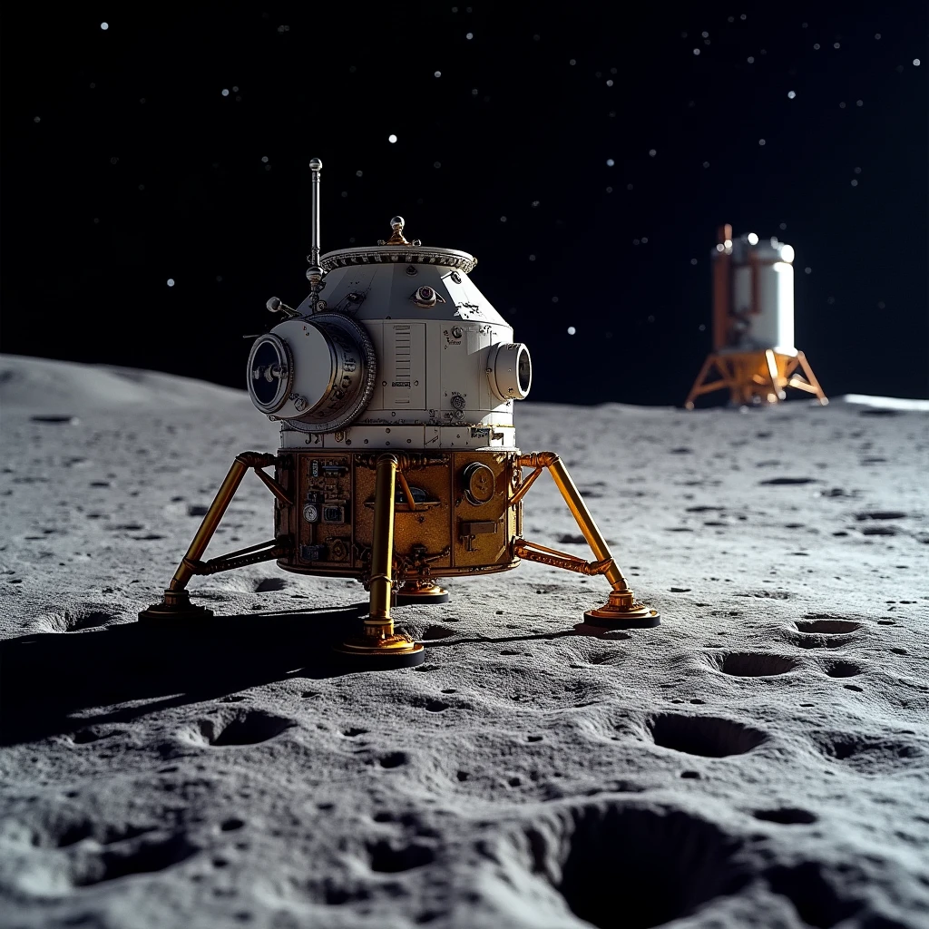 lunar module on the moon, launch pad, realistic, nasa
