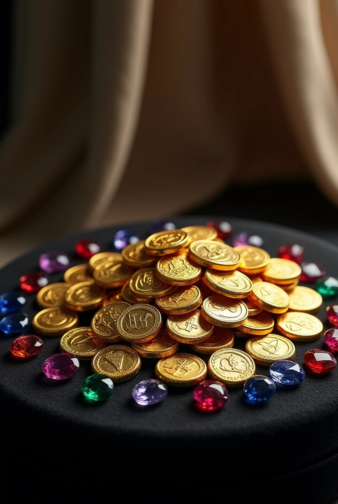 Gold, silver and precious stones without cartoon characters