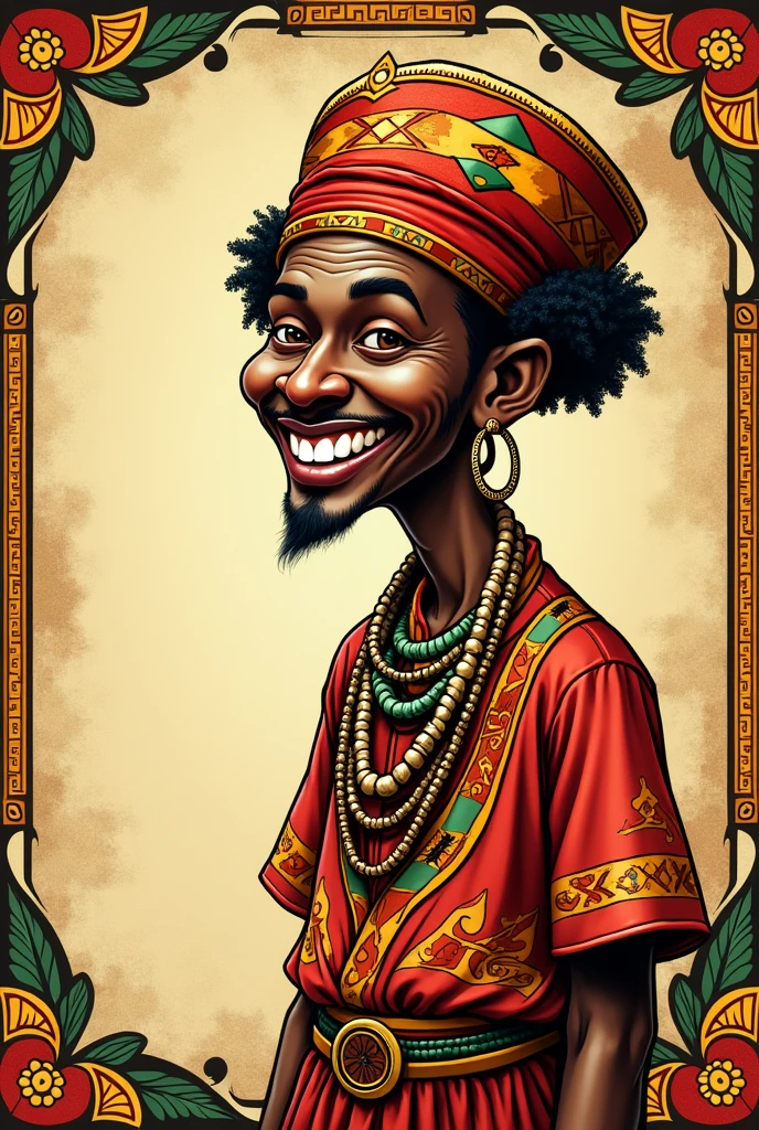 (vintage style caricature) Rectangular liquor label, African colours, with space for letters