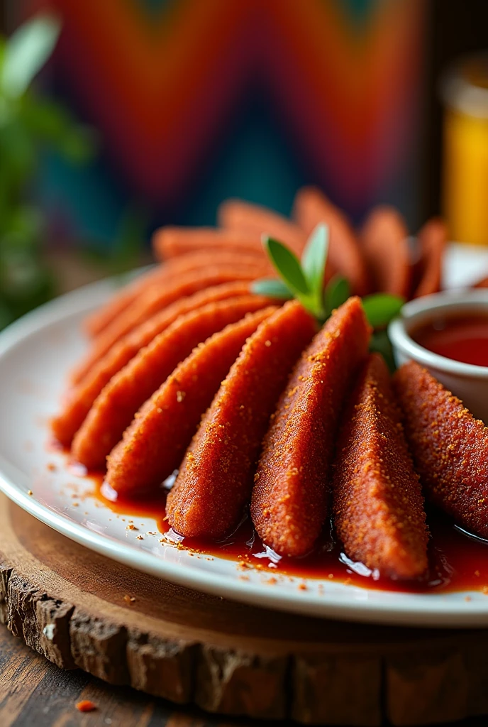 Tamarind paste wedges covered with chamoy and breaded with chili powder