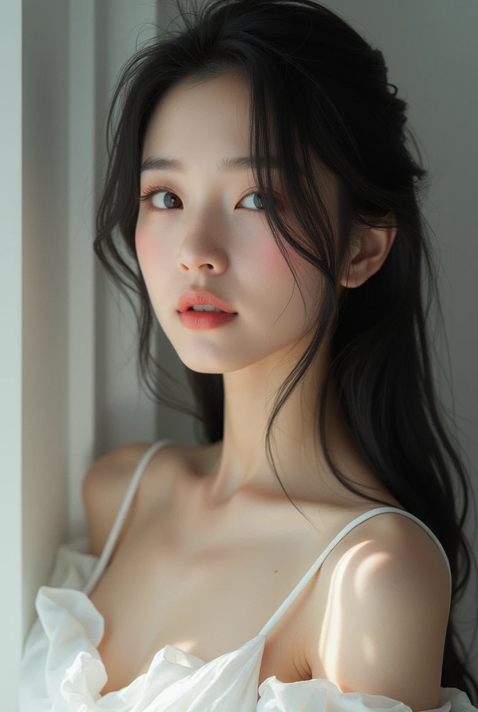 Realistic photo,White dress, Beautiful straight hair,, Black Hair,Chinese women,Detailed face and body, Natural light, High resolution, photoRealistic, (Highest quality,8k,High resolution,masterpiece:1.2),Very detailed,(Realistic,photoRealistic,photo-Realistic:1.37),Realistic skin texture,Beautiful eyes and lips,Beautifully detailed face,Long eyelashes,Smooth Skin