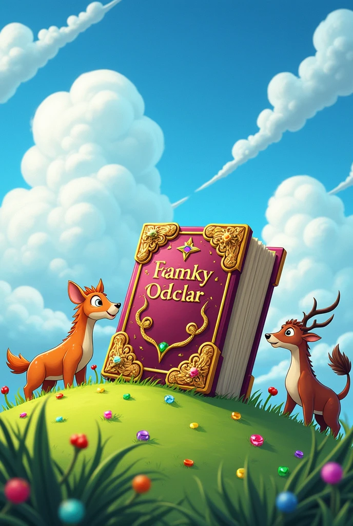 gold silver and precious stones bible in cartoon