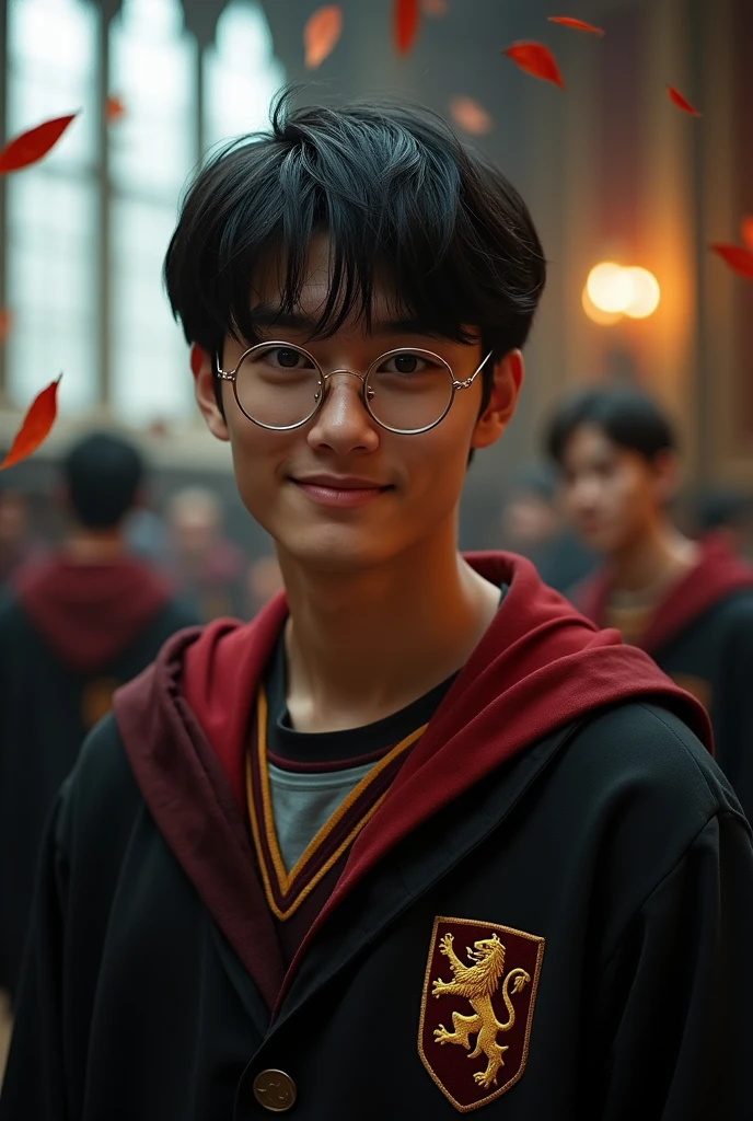 male, older teenager, black hair, brown eyes, glasses, Indian descent, smart, loyal, handsome gryffindor