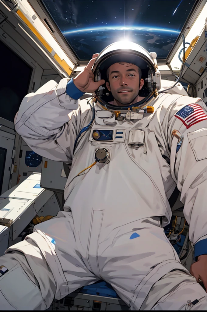 astronauts broadcasting live to television.high resolution,