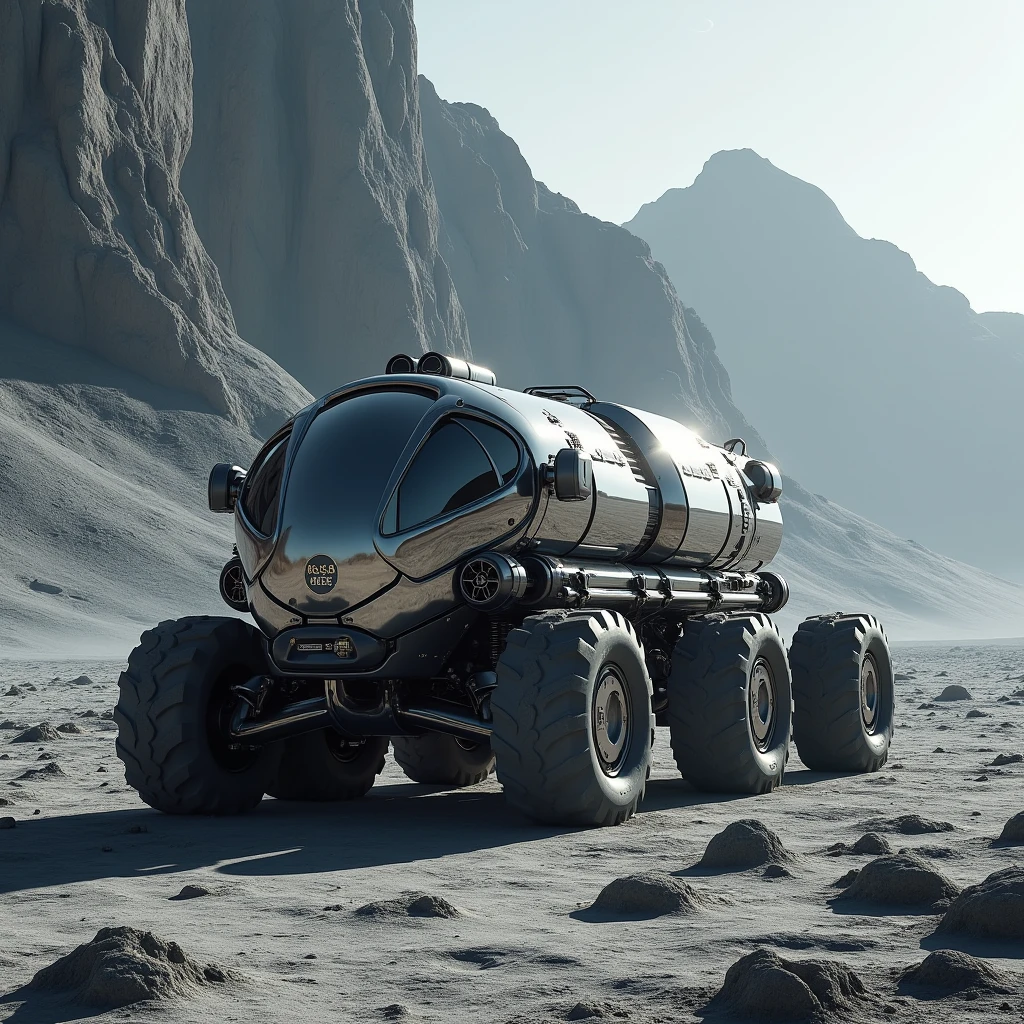 8 wheels, large cargo rover vehicle moon harvest on the moon, marshod, realistic, nasa