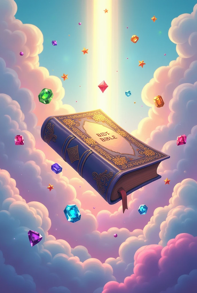 air, silver and precious stones bible in cartoon 