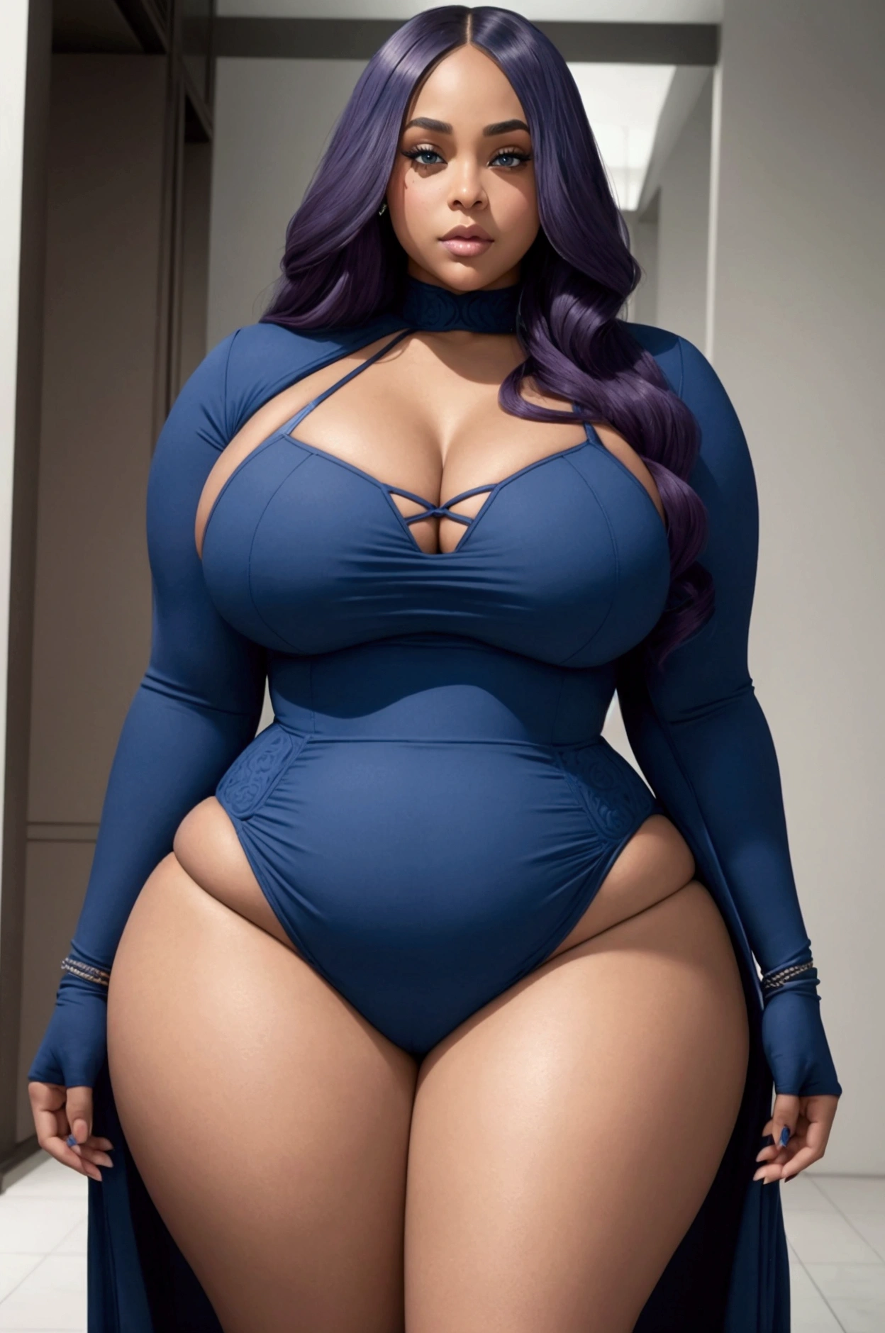 Lauren London looking bbw sexy trunks color hair blue eyes ,face photo, facing the front,thick curvy and sexy