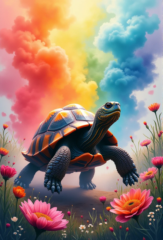 tartaruga veloz, watercolor, colorfull, smoke, high definition,