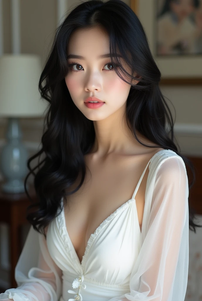 Selfie,Realistic photo,White dress, Beautiful straight hair,, Black Hair,Chinese women,Detailed face and body, Natural light, High resolution, photoRealistic, (Highest quality,8k,High resolution,masterpiece:1.2),Very detailed,(Realistic,photoRealistic,photo-Realistic:1.37),Realistic skin texture,Beautiful eyes and lips,Beautifully detailed face,Long eyelashes,Smooth Skin