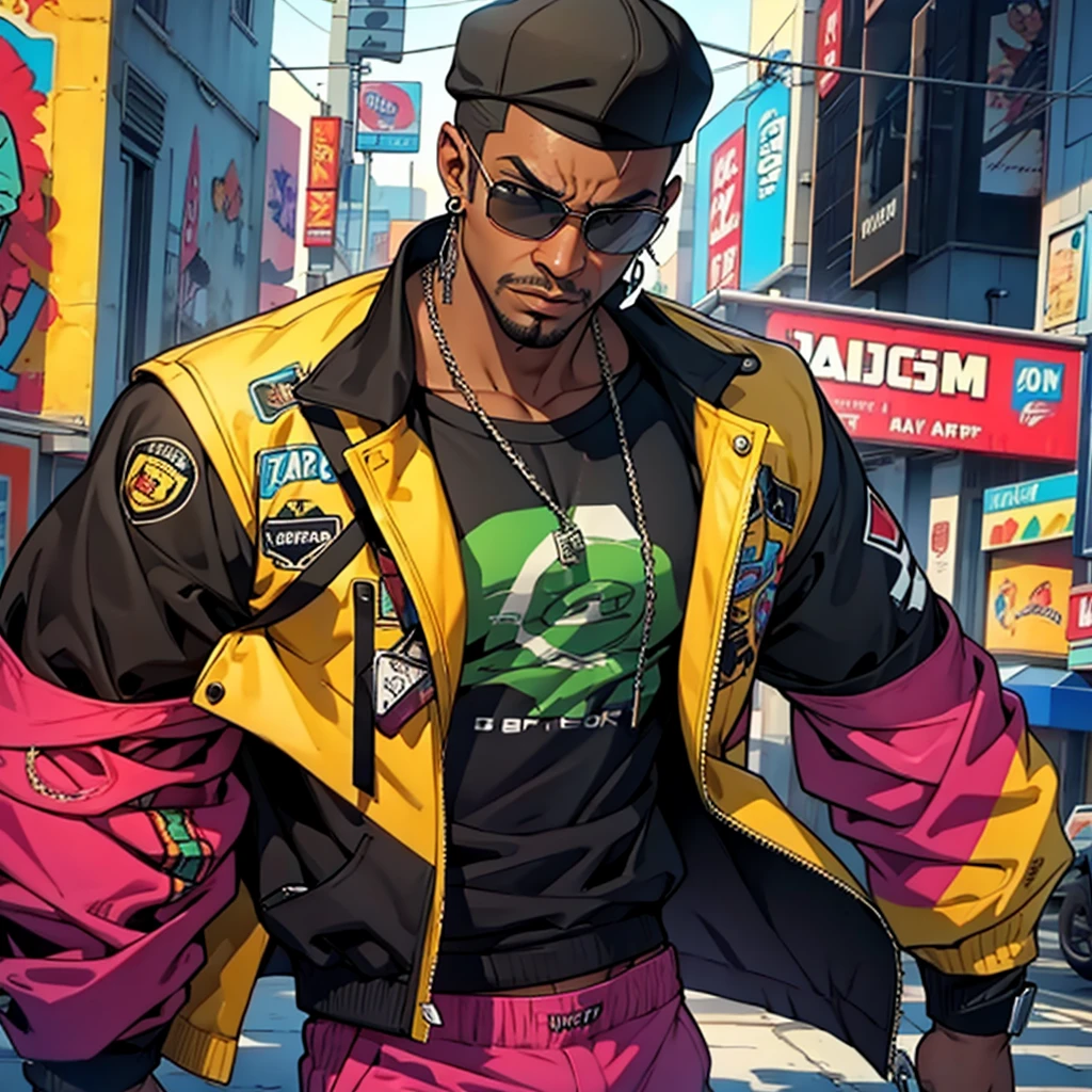 GTA V Style, Black Man, gangstar rap, teenage man, wearing discreet earrings
