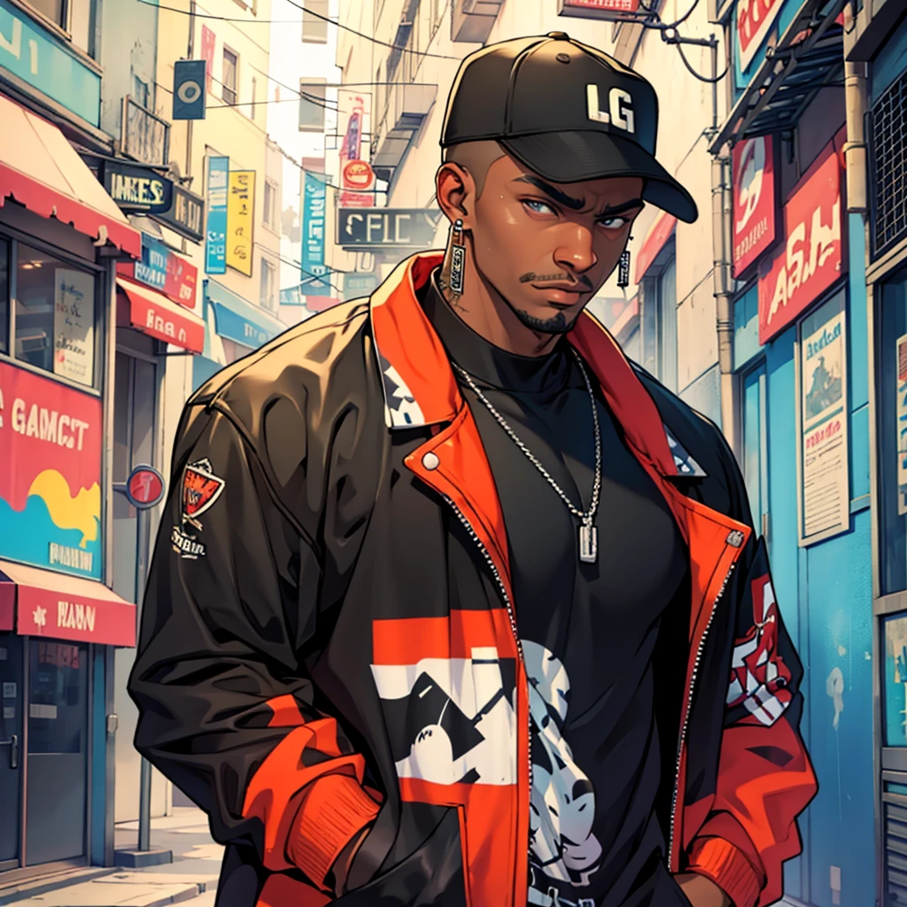 GTA V Style, Black Man, gangstar rap, teenage man, wearing discreet earrings