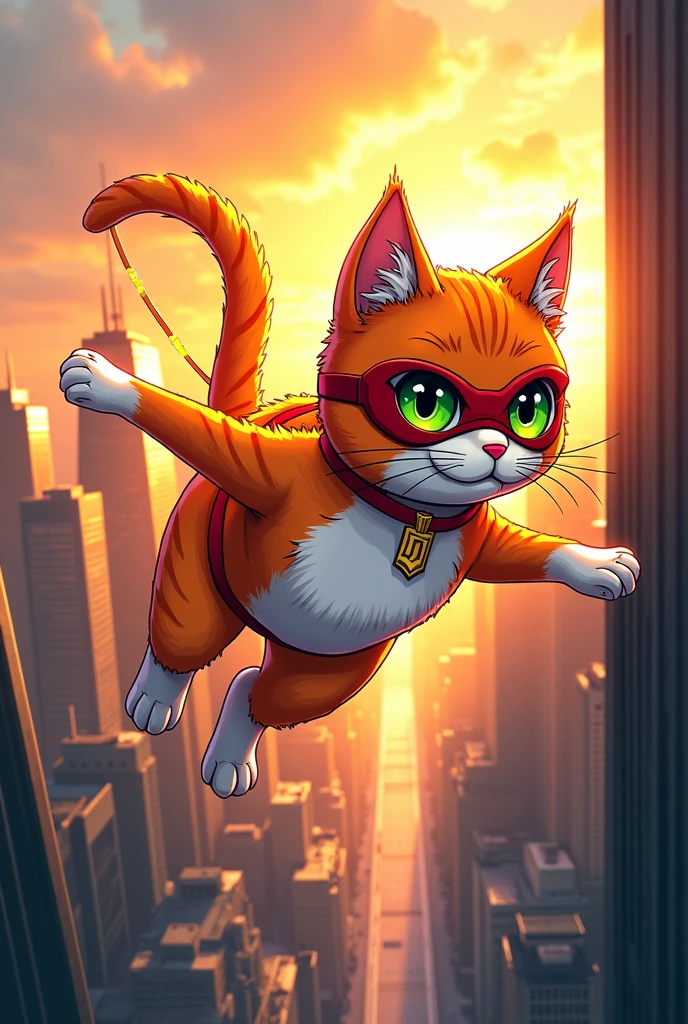 Make me a cat as a comic book character and let its power be to fly, cartoon drawing art