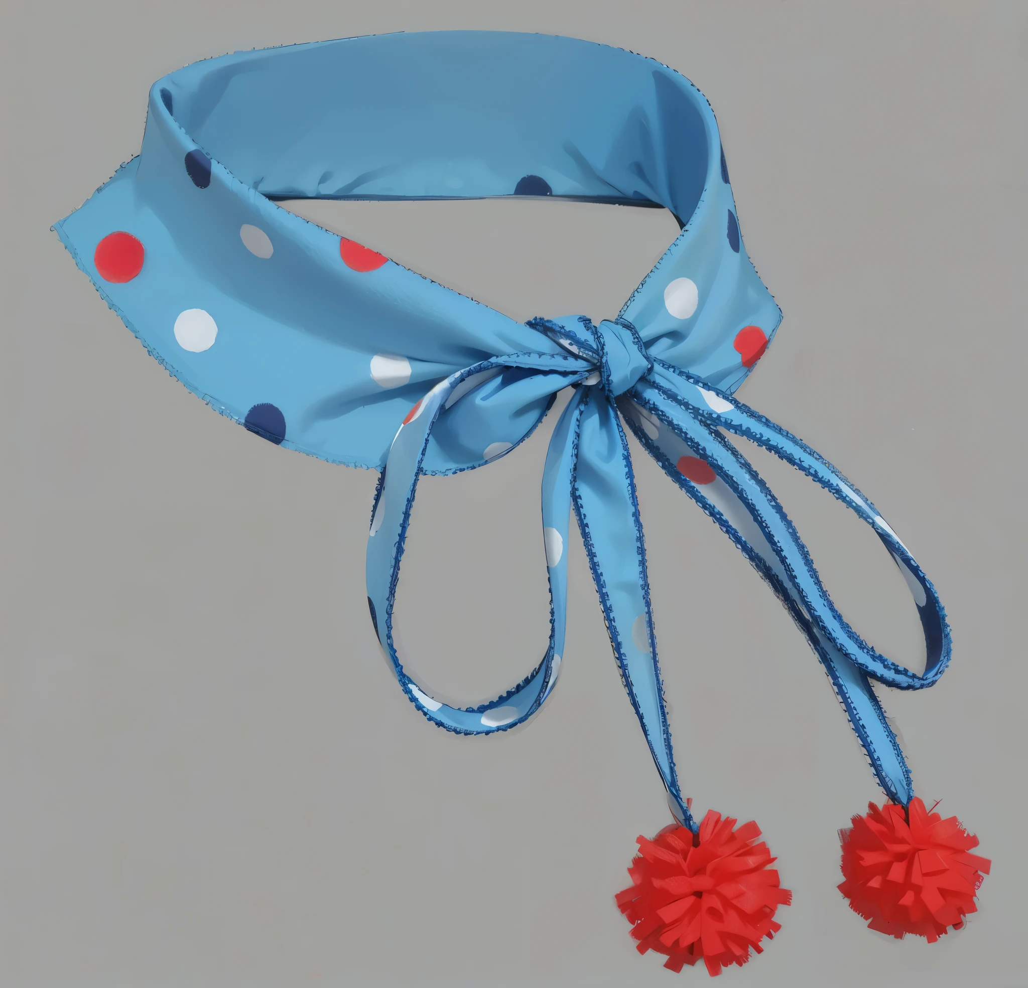 scarf, polka dot pattern, red pompoms, Fabric - cotton, Color - blue, red, хлопковый scarf