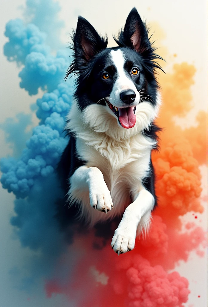 border collie, watercolor, colorfull, smoke, high definition,