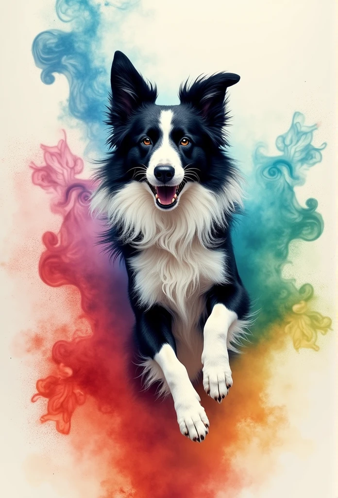 border collie, watercolor, colorfull, smoke, high definition,