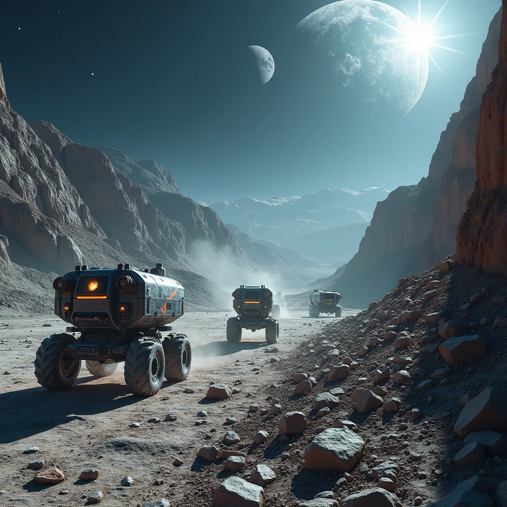 moon harvest mines ore on the moon, marshod, realistic, nasa
