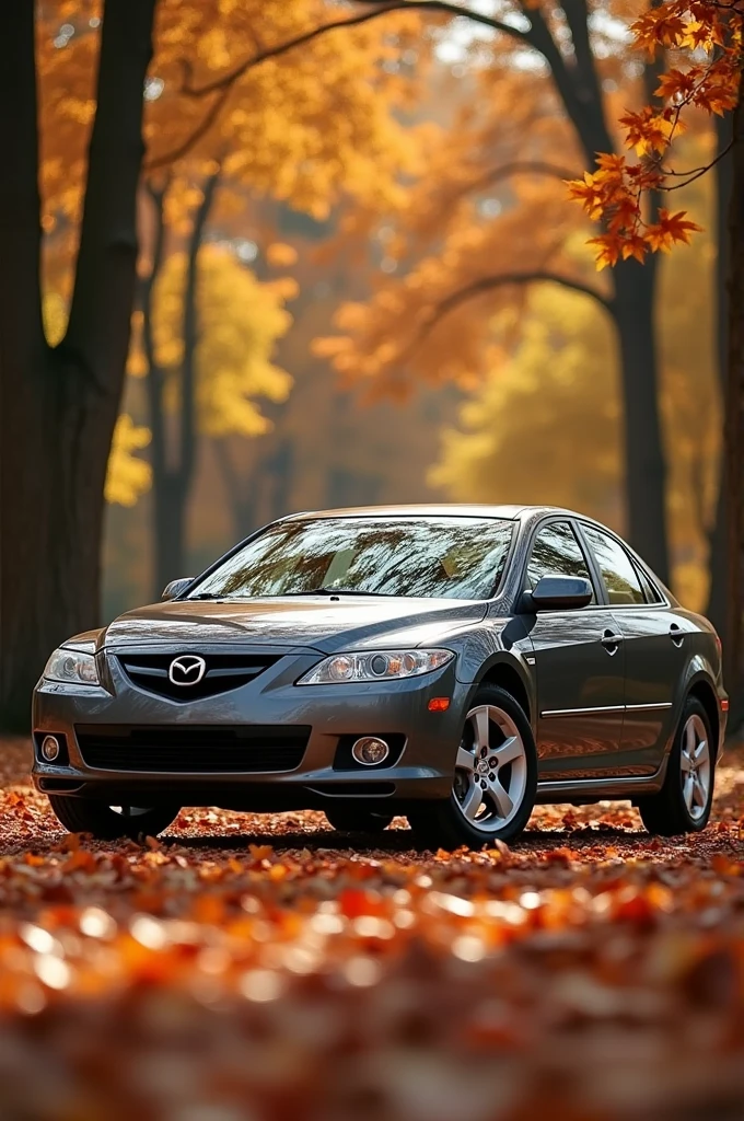 Wallpaper of mazda 6 2004 gray on autumn background for phone